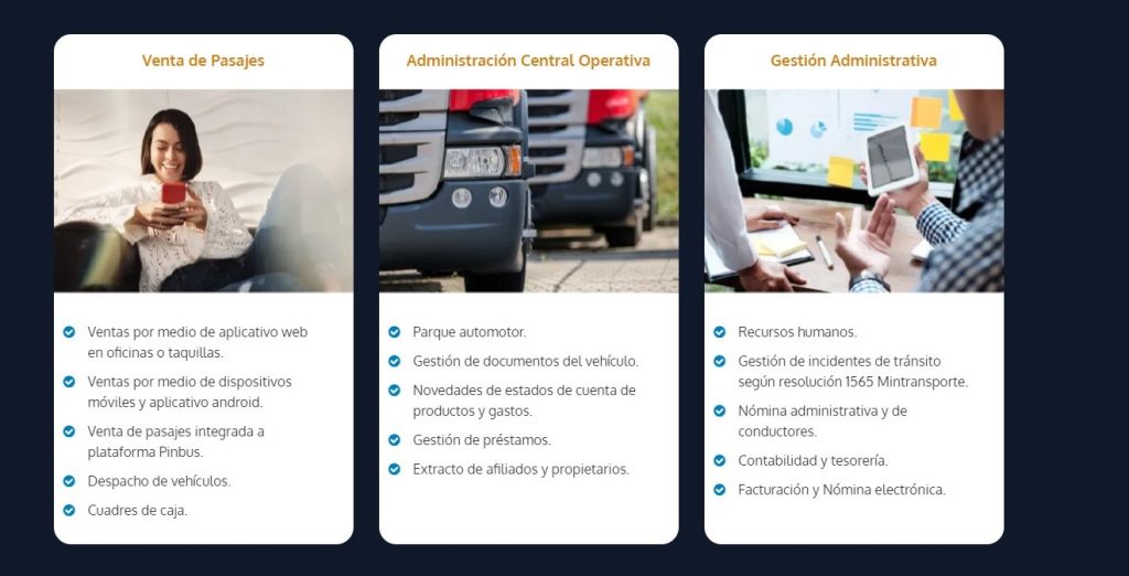 funcionalidades para empresas de transportes de pasajeros